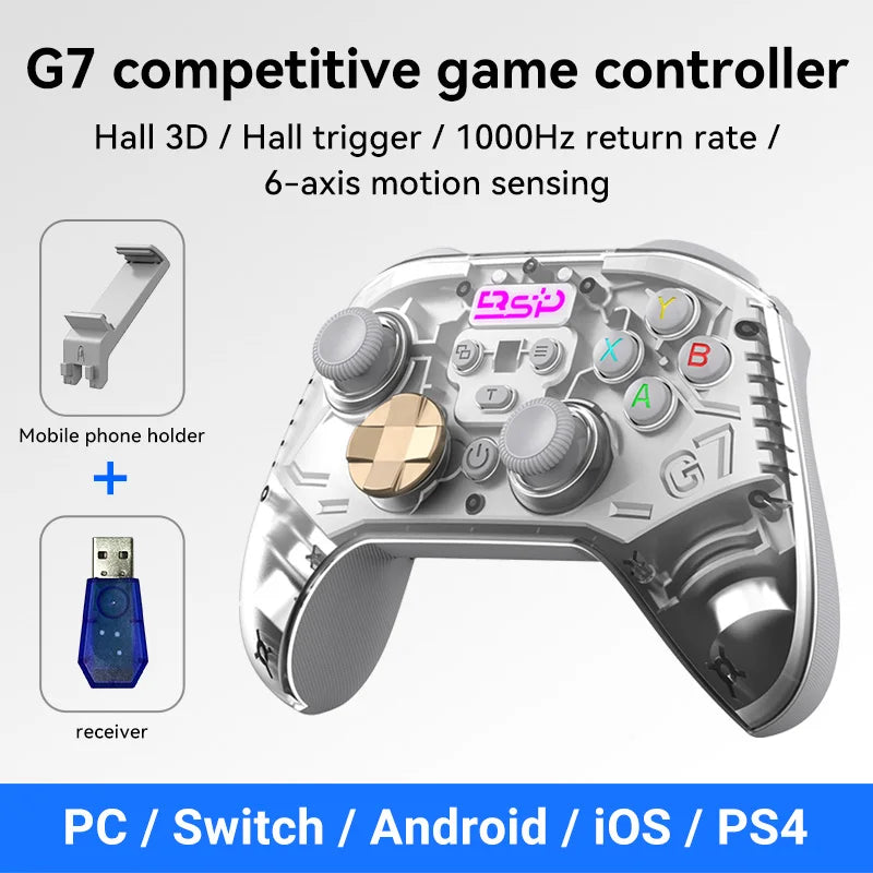 G7 Gaming Controller Gamepad Wired/2.4G Wireless 1000Hz Hall Effect Buttons Asymmetric Vibration Multi-Platform Support