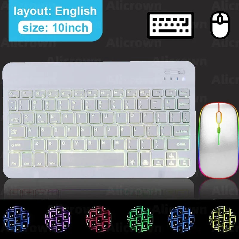 Mini Backlit RGB 10inch Bluetooth Keyboard 2.4G Wireless Mouse Rechargeable For Tablet Cell Phone Windows Android iPad Keyboard
