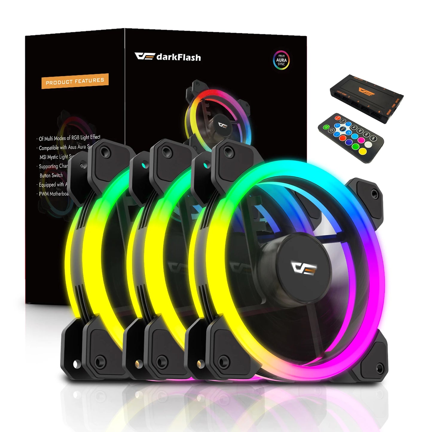 Darkflash DR11 Rgb Fan Ventoinha PC Controladora 120mm Computer Case Fan Kit 6pin Water Cooler CPU Cooling Fans Argb Ventilador