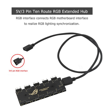 PWM Cooler Fan HUB Splitter Extension  RGB Fan Hub ARGB Cable Splitter Hub Adapter Computer Desktop Accessories 10-in-1