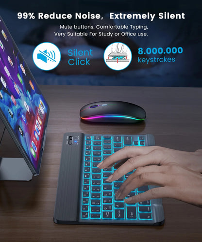 Mini Backlit RGB 10inch Bluetooth Keyboard 2.4G Wireless Mouse Rechargeable For Tablet Cell Phone Windows Android iPad Keyboard