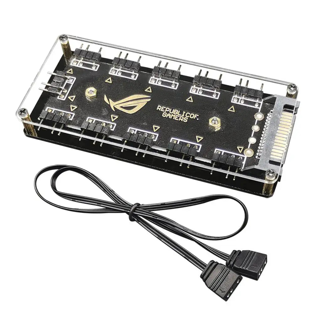 Coolcirc ARGB Connector 1 To 10 Port Splitter Hub 5V 3 Pin ARGB AURA Cable Splitter Hub LED Strip Light PC RGB Fan Cooler
