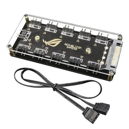 Coolcirc ARGB Connector 1 To 10 Port Splitter Hub 5V 3 Pin ARGB AURA Cable Splitter Hub LED Strip Light PC RGB Fan Cooler