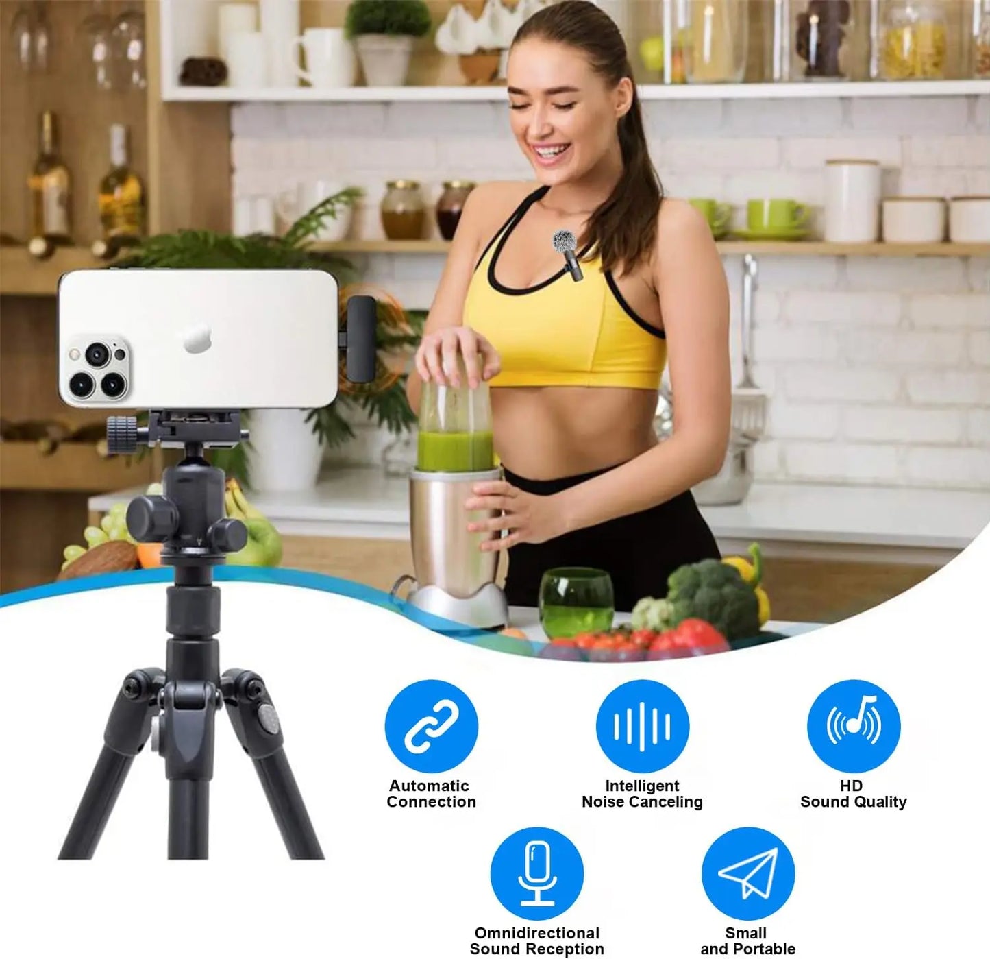 Wireless Lavalier Microphone for iPhone Recording Mic for Video Podcast Vlog YouTube Mini Microphone for iPhone 16/14/13/12/SE ﻿