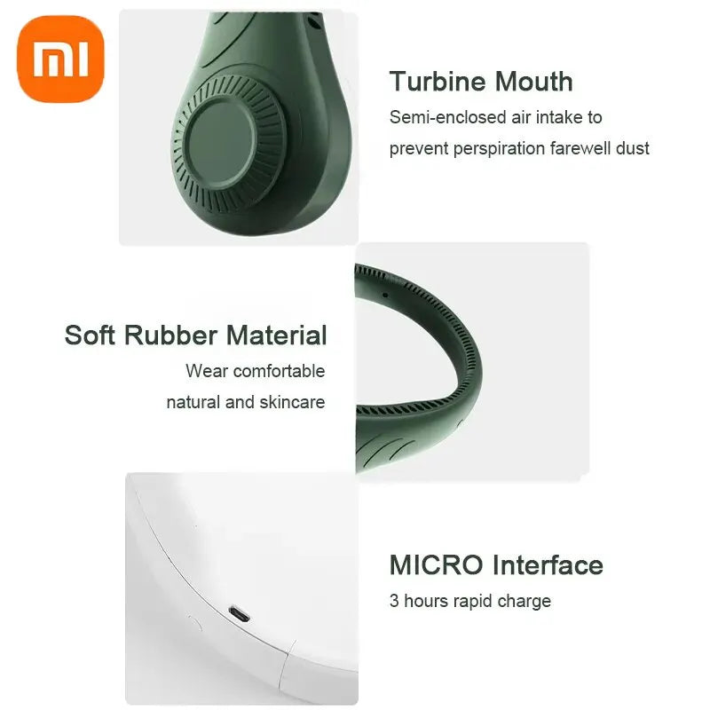 Xiaomi New USB Bladeless Wrap-around Vents Rechargeable Neck Fan 360 Degree Neck Fan Portable Cooling Fan
