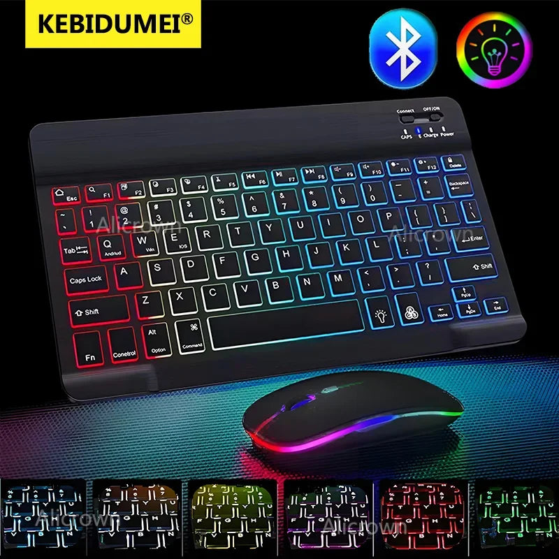 Mini Backlit RGB 10inch Bluetooth Keyboard 2.4G Wireless Mouse Rechargeable For Tablet Cell Phone Windows Android iPad Keyboard