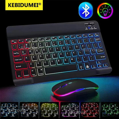 Mini Backlit RGB 10inch Bluetooth Keyboard 2.4G Wireless Mouse Rechargeable For Tablet Cell Phone Windows Android iPad Keyboard