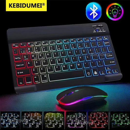 Mini Backlit RGB 10inch Bluetooth Keyboard 2.4G Wireless Mouse Rechargeable For Tablet Cell Phone Windows Android iPad Keyboard