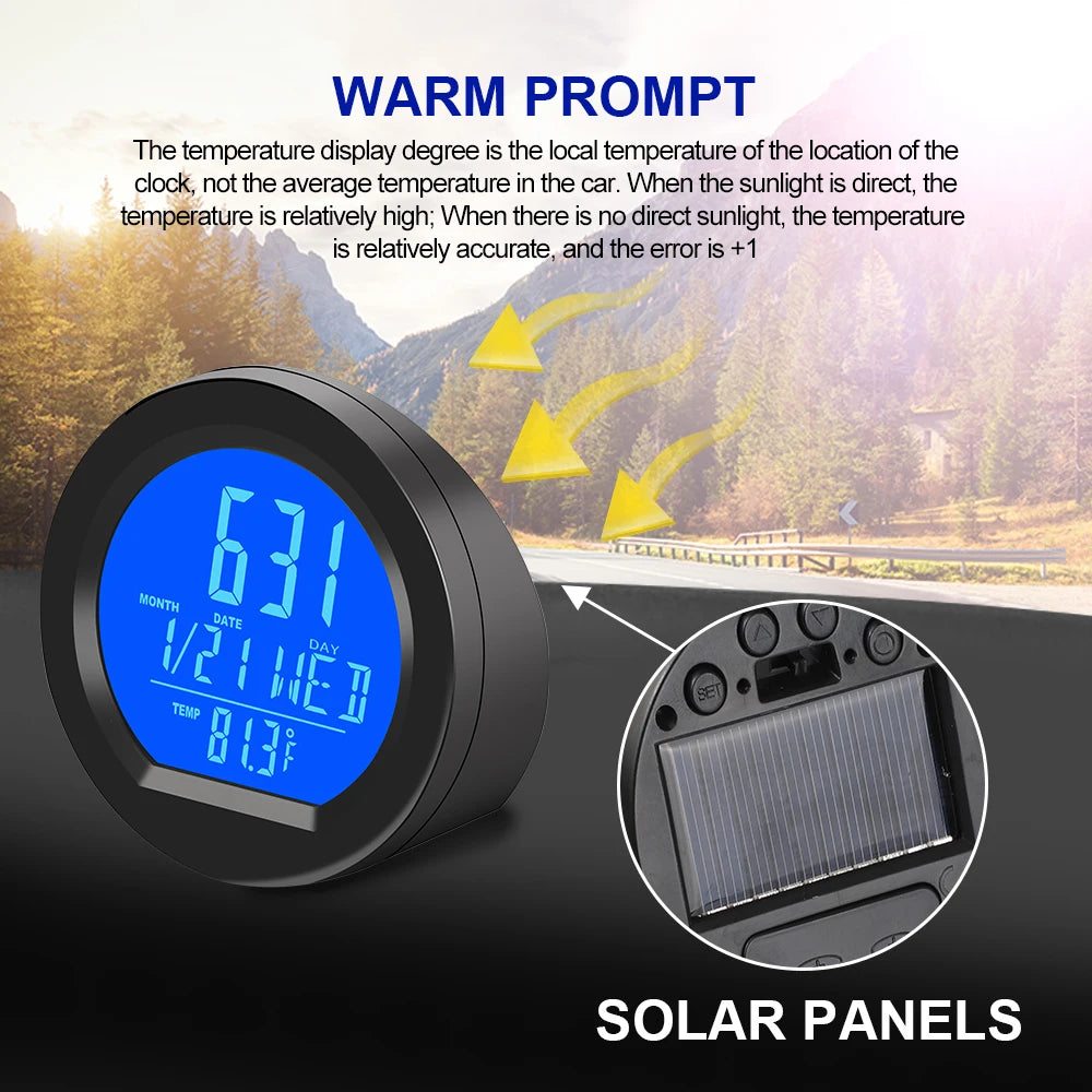 Solar Car Clocks Dashboard Thermometer Automotive Electronic Watch Led Digital DisplayTime with Back Luminous Car Accessories