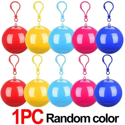 1/10PCS Portable Raincoats Balls with Hook Disposable Waterproof Rain Ponchos Outdoor Hiking Camping Emergency Rain Coats Balls
