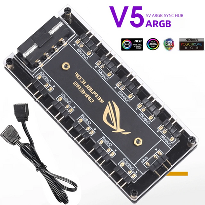 PWM Cooler Fan HUB Splitter Extension  RGB Fan Hub ARGB Cable Splitter Hub Adapter Computer Desktop Accessories 10-in-1
