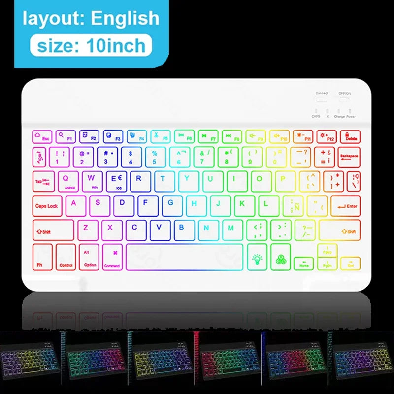 Mini Backlit RGB 10inch Bluetooth Keyboard 2.4G Wireless Mouse Rechargeable For Tablet Cell Phone Windows Android iPad Keyboard