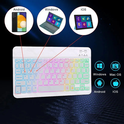 Mini Backlit RGB 10inch Bluetooth Keyboard 2.4G Wireless Mouse Rechargeable For Tablet Cell Phone Windows Android iPad Keyboard