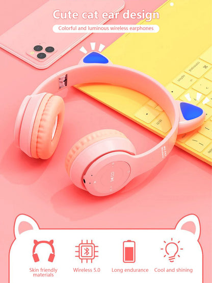 Headphones with wireless technology, Jerry chip, shining brightly, cat ears wireless headphones