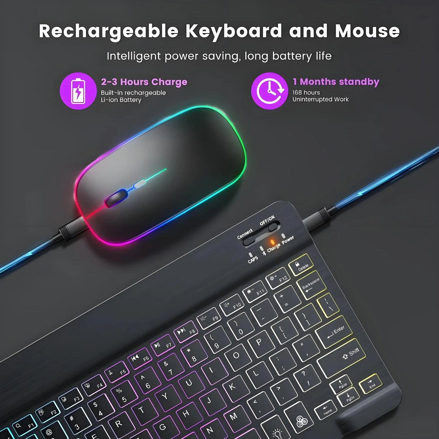Mini Bluetooth Keyboard Wireless gaming Mouse Keyboard Rainbow Backlit RGB Keyboard For iPad Phone Tablet Android iOS Windows