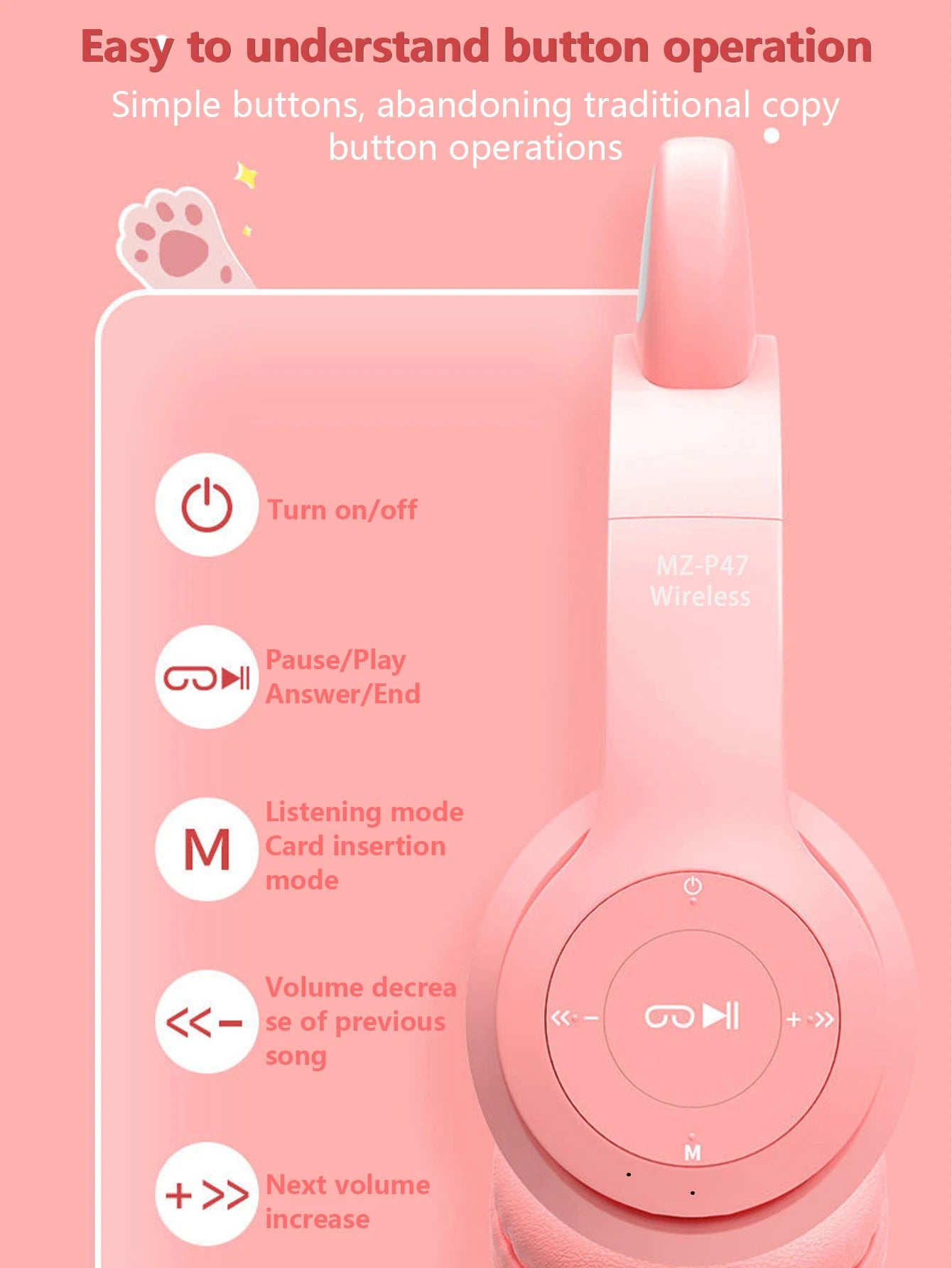 Headphones with wireless technology, Jerry chip, shining brightly, cat ears wireless headphones