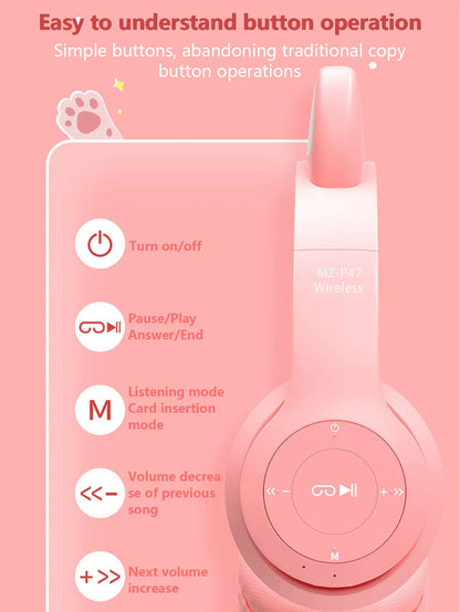 Headphones with wireless technology, Jerry chip, shining brightly, cat ears wireless headphones