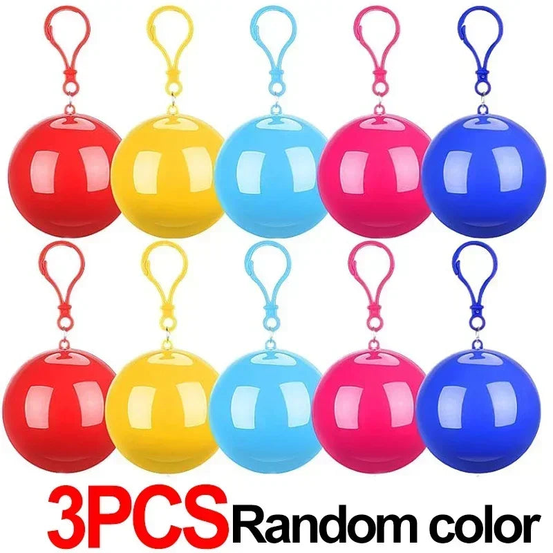 1/10PCS Portable Raincoats Balls with Hook Disposable Waterproof Rain Ponchos Outdoor Hiking Camping Emergency Rain Coats Balls