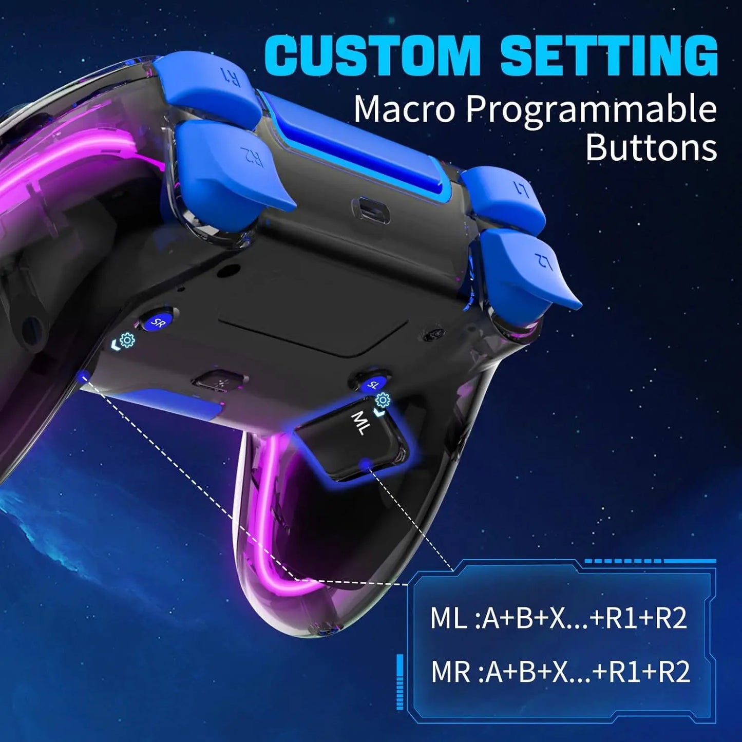 For PS4 Gamepad Dual Hall Joystick for PS4 BT Wireless RGB Glare Light Mobile Phone Computer PC Android Steam