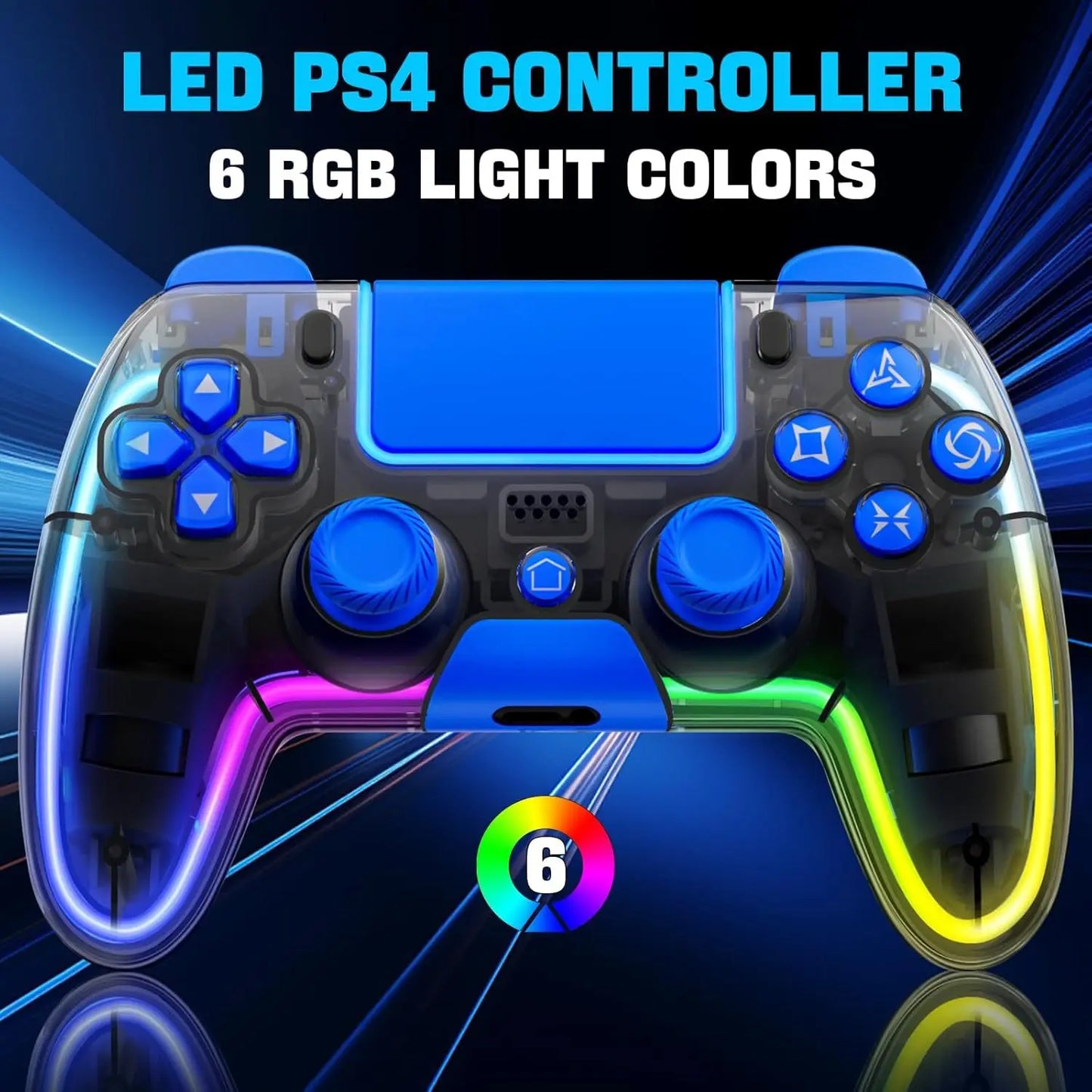 For PS4 Gamepad Dual Hall Joystick for PS4 BT Wireless RGB Glare Light Mobile Phone Computer PC Android Steam