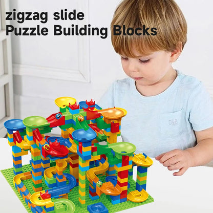 Children's Slide Small Block Block Assembly Particles DIY Educational Toy Small Size Building Blocks Maze Ball Assemble Toys