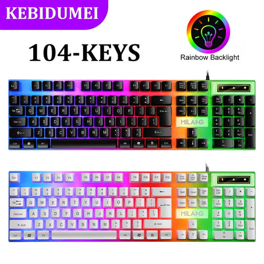 USB RGB Gaming Keyboard 104Keys Wired Keyboard Standard Keyboard Floating Button Backlight Keyboard for PC Computer Laptop