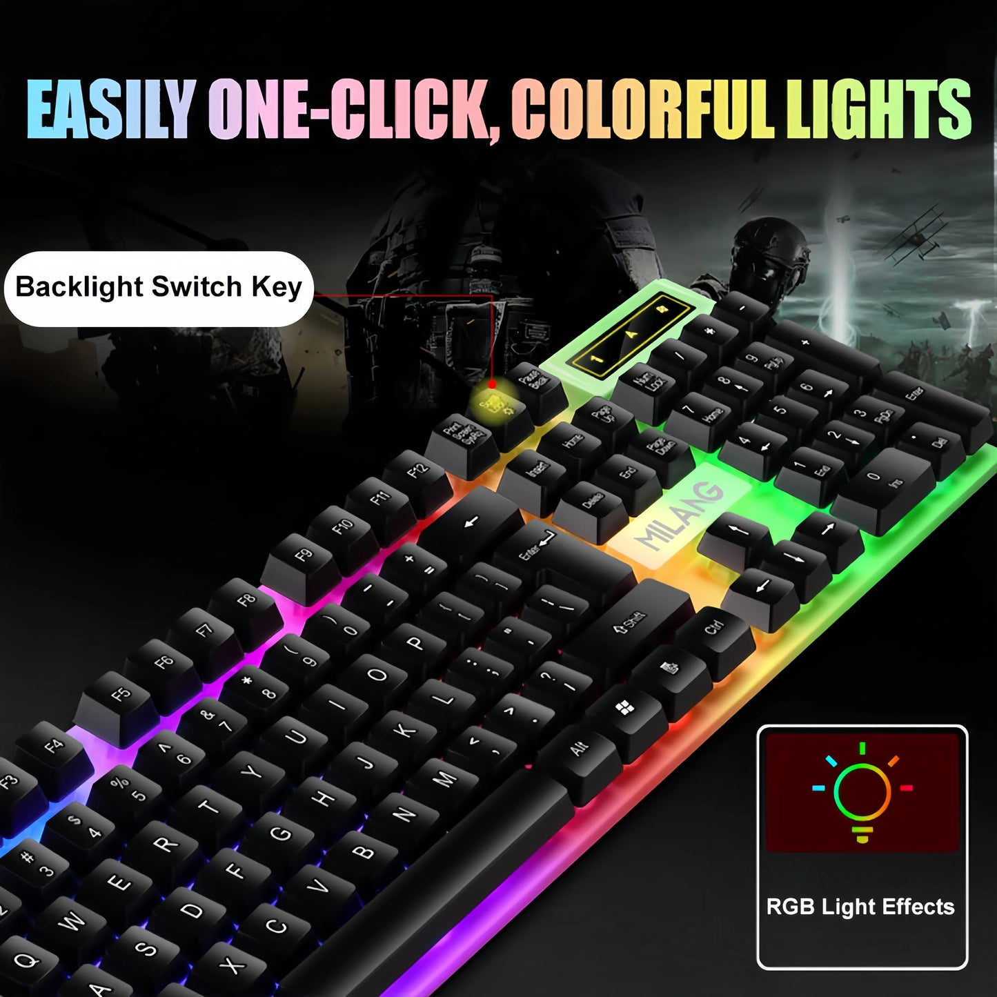 USB RGB Gaming Keyboard 104Keys Wired Keyboard Standard Keyboard Floating Button Backlight Keyboard for PC Computer Laptop