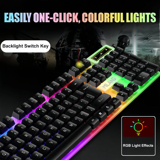 USB RGB Gaming Keyboard 104Keys Wired Keyboard Standard Keyboard Floating Button Backlight Keyboard for PC Computer Laptop