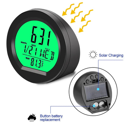 Solar Car Clocks Dashboard Thermometer Automotive Electronic Watch Led Digital DisplayTime with Back Luminous Car Accessories