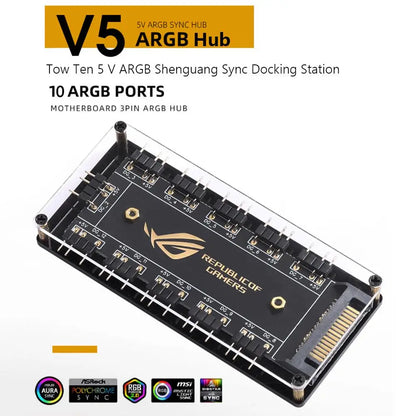 Coolcirc ARGB Connector 1 To 10 Port Splitter Hub 5V 3 Pin ARGB AURA Cable Splitter Hub LED Strip Light PC RGB Fan Cooler