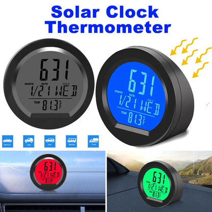 Solar Car Clocks Dashboard Thermometer Automotive Electronic Watch Led Digital DisplayTime with Back Luminous Car Accessories