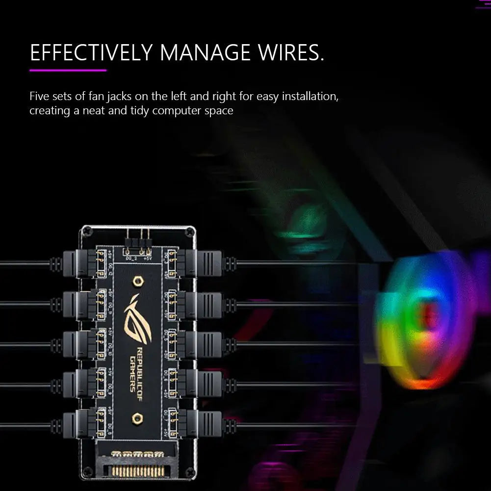 Coolcirc ARGB Connector 1 To 10 Port Splitter Hub 5V 3 Pin ARGB AURA Cable Splitter Hub LED Strip Light PC RGB Fan Cooler