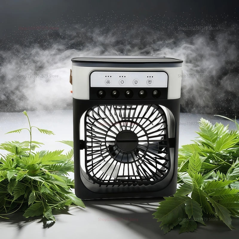 New 3 in 1 Portable Air Conditioner Fan with LED Night Light Portable Fan Five Hole Spray Fan Small Humidifier Air Cooler