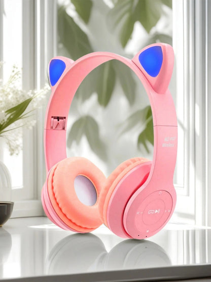 Headphones with wireless technology, Jerry chip, shining brightly, cat ears wireless headphones