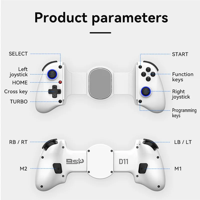 X12A-D11 Telescopic Game Controller RGB Phone Gamepad With Turbo/6-Axis Gyro/Vibration For Android IOS PS3 PS4 Switch