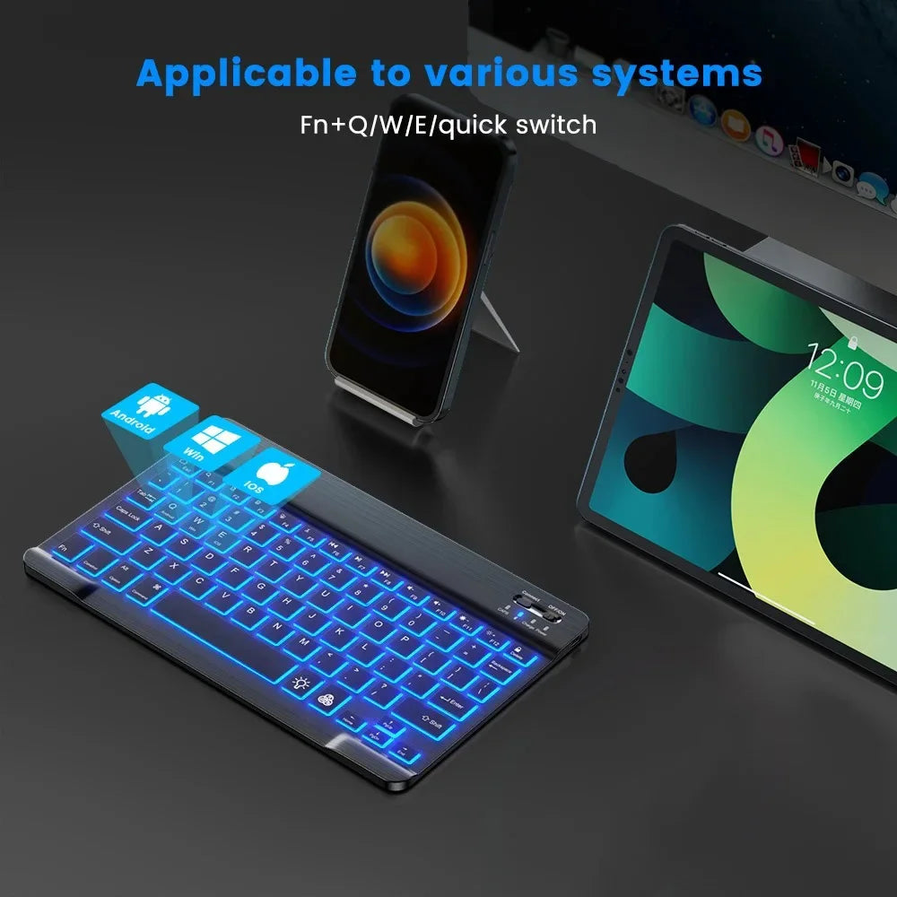 Mini Backlit RGB 10inch Bluetooth Keyboard 2.4G Wireless Mouse Rechargeable For Tablet Cell Phone Windows Android iPad Keyboard