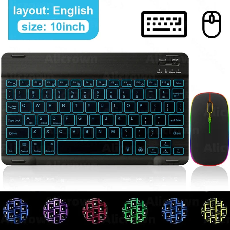 Mini Backlit RGB 10inch Bluetooth Keyboard 2.4G Wireless Mouse Rechargeable For Tablet Cell Phone Windows Android iPad Keyboard