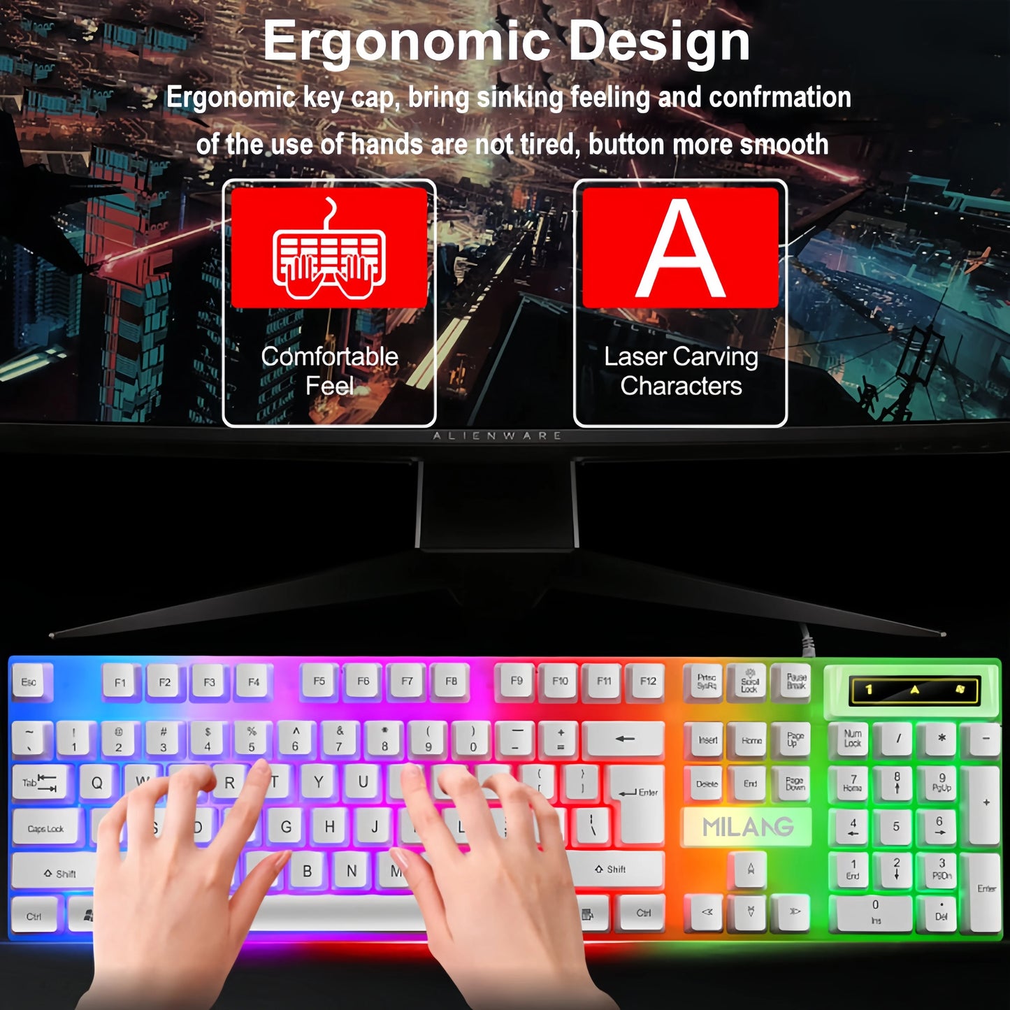 USB RGB Gaming Keyboard 104Keys Wired Keyboard Standard Keyboard Floating Button Backlight Keyboard for PC Computer Laptop