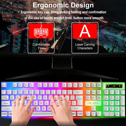 USB RGB Gaming Keyboard 104Keys Wired Keyboard Standard Keyboard Floating Button Backlight Keyboard for PC Computer Laptop