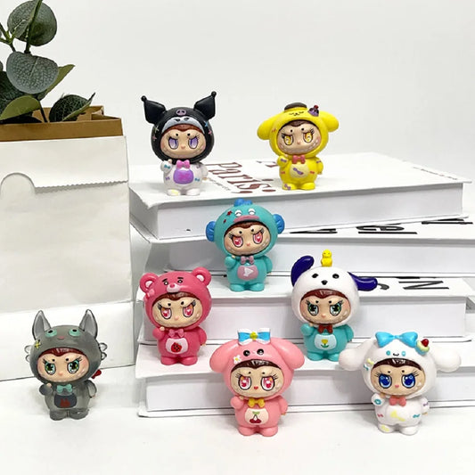 New Labubu Blind Box Flocking Hand-Made Blind Box Cute trendy clothing round eyed rabbit creativity Desktop Ornaments Model Toys