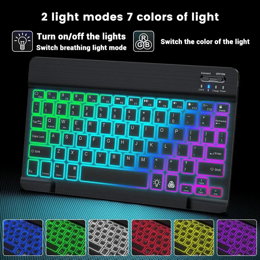 Mini Backlit RGB 10inch Bluetooth Keyboard 2.4G Wireless Mouse Rechargeable For Tablet Cell Phone Windows Android iPad Keyboard