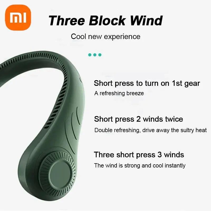 Xiaomi New USB Bladeless Wrap-around Vents Rechargeable Neck Fan 360 Degree Neck Fan Portable Cooling Fan