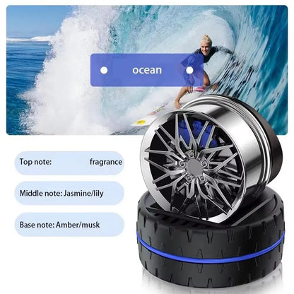 Air Freshener Diffuser Solar Powered Rotating Car Purifier Simulated Wheels Wheel Shape Fragrance Auto Aroma Diffuser Home Deco