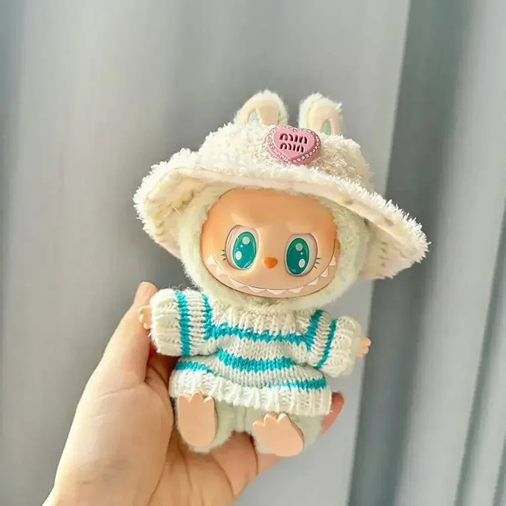 Fashion Sweater Outfit Accessories Sitting Party Pink White Striped Sweater Cup Clothing For Labubu V1 V2 Idol Cute Doll Clothes