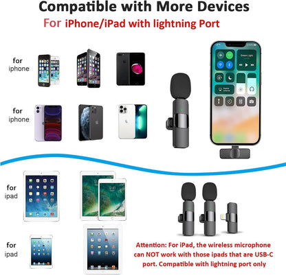 Wireless Lavalier Microphone for iPhone Recording Mic for Video Podcast Vlog YouTube Mini Microphone for iPhone 16/14/13/12/SE ﻿
