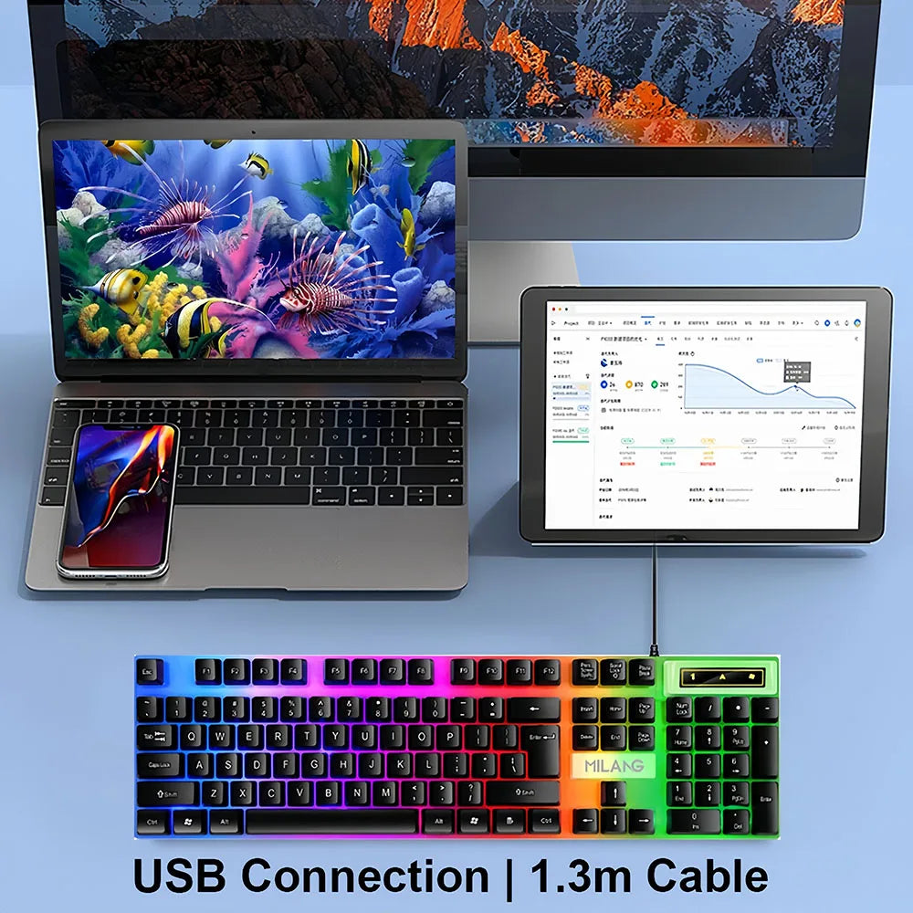 USB RGB Gaming Keyboard 104Keys Wired Keyboard Standard Keyboard Floating Button Backlight Keyboard for PC Computer Laptop