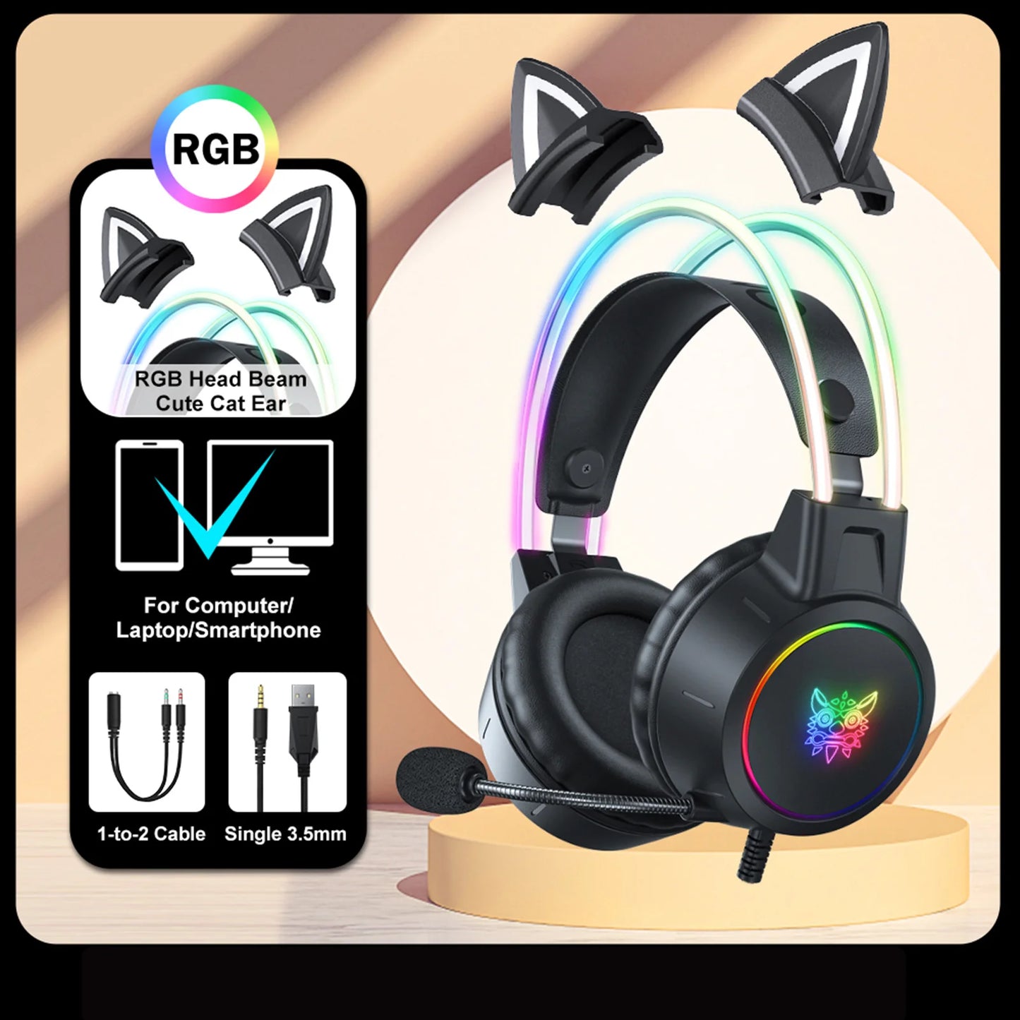 ONIKUMA Detachable cat ears headset accessories with headphones use headphones cat ears accessories