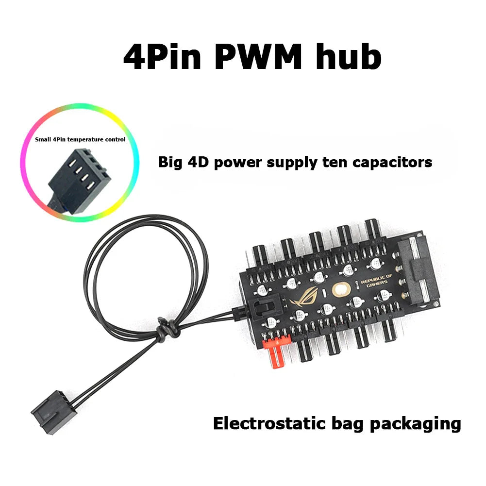 PWM Cooler Fan HUB Splitter Extension  RGB Fan Hub ARGB Cable Splitter Hub Adapter Computer Desktop Accessories 10-in-1
