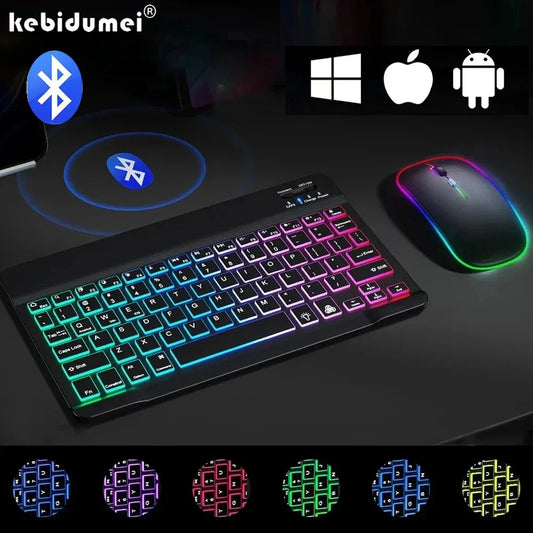 Mini Bluetooth Keyboard Wireless gaming Mouse Keyboard Rainbow Backlit RGB Keyboard For iPad Phone Tablet Android iOS Windows
