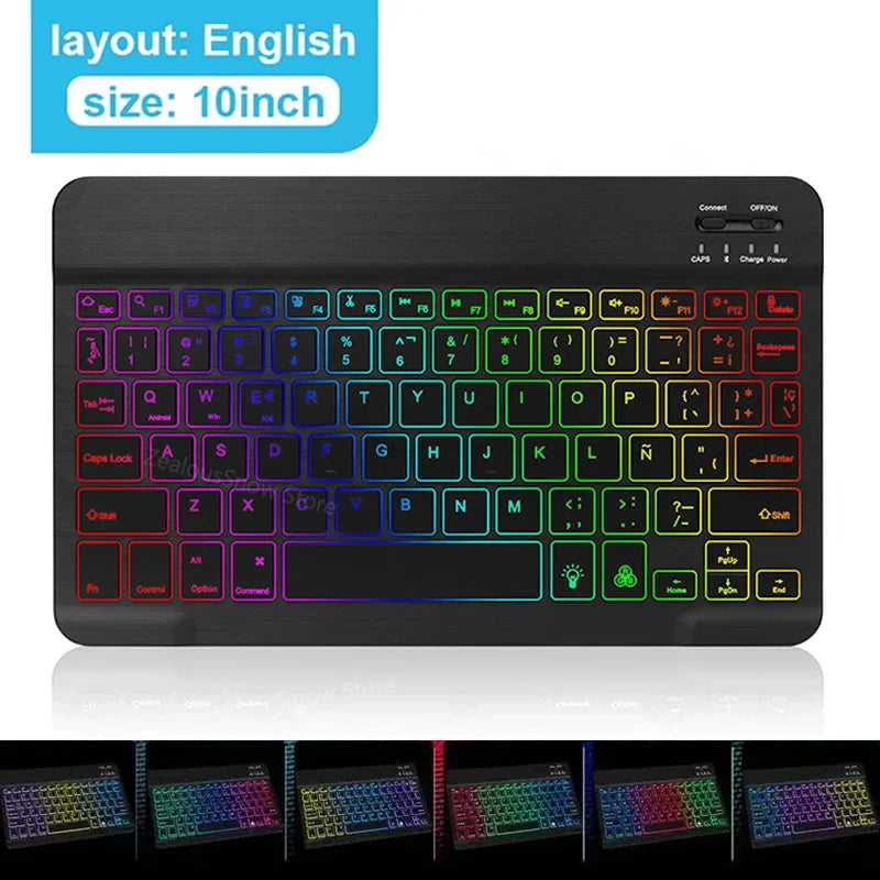 Mini Backlit RGB 10inch Bluetooth Keyboard 2.4G Wireless Mouse Rechargeable For Tablet Cell Phone Windows Android iPad Keyboard